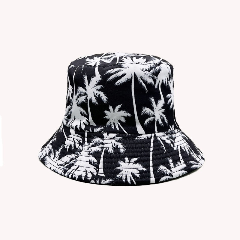 Wholesale Palm Tree Print Reversible Bucket Hat Breathable Autumn Hand-Painted Sun Hat Fashion Accessory
