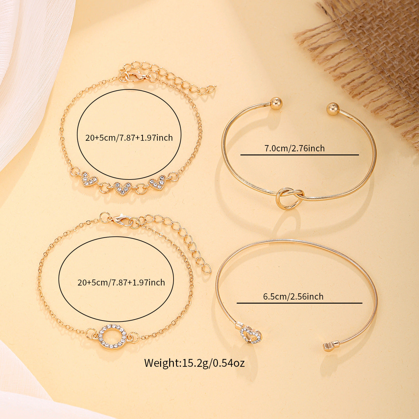 Wholesale Gold Tone Geometric Hollow Heart Design Women S Bracelet Set Of 4 Layered Fashion Jewelry Accessory Gift