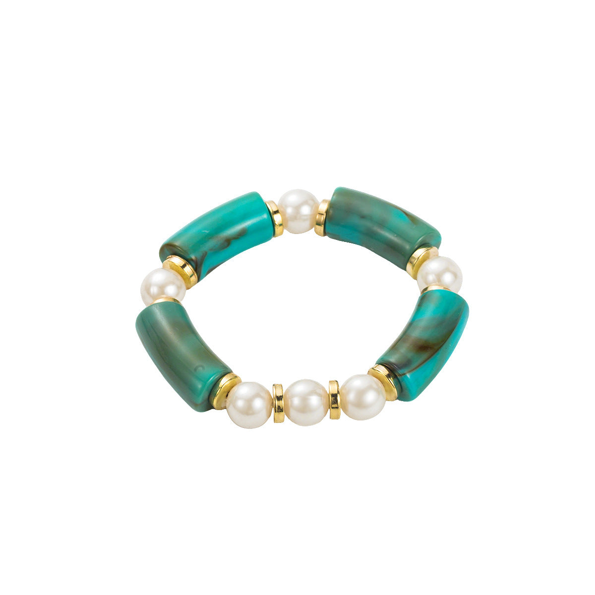 Wholesale  Colorful Resin Elastic Bracelet for Women Smudged Resin Retro Imitation Pearl Bracelet Jewelry