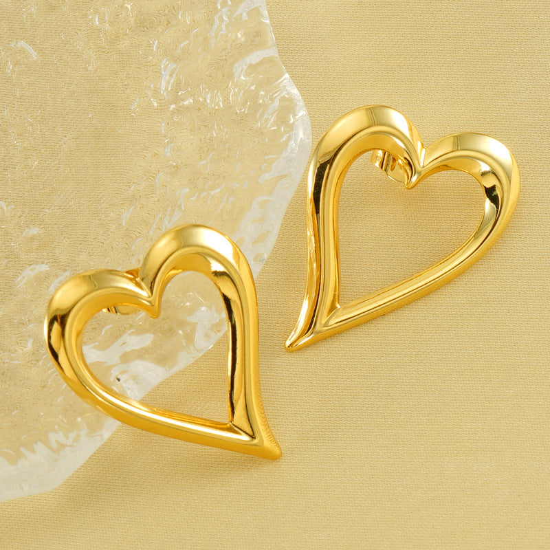 Wholesale 18K Plated Hollow Love Earrings Vintage Metal Heart-shaped Earrings Stainless Steel Earrings ACC-ES-ZhongYao011