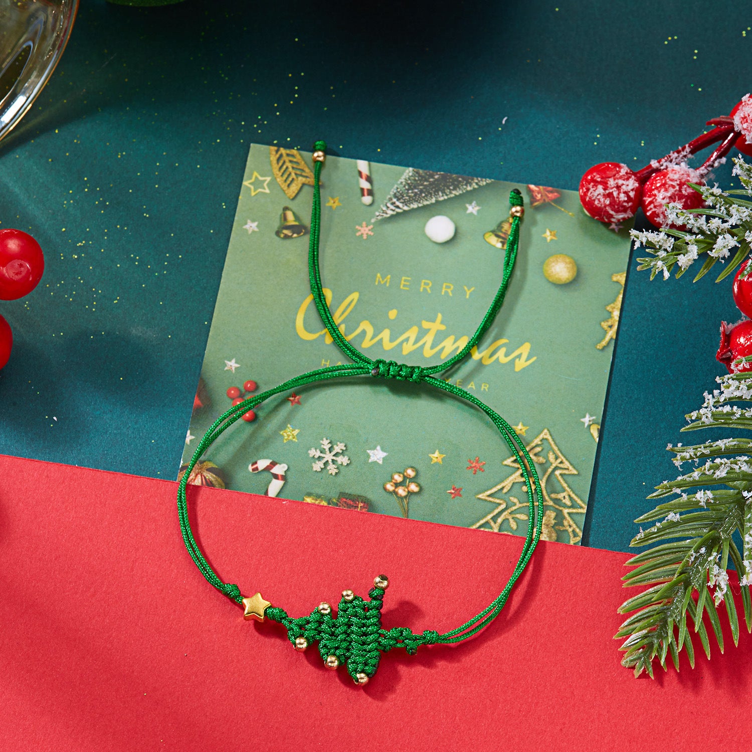 Wholesale Five-pointed Christmas tree braided adjustable bracelet