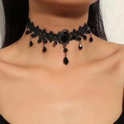 Wholesale Gothic Lace Hollow Tassel Choker Necklace Alloy Black Fashion Accessory for Women Boutique Resale Gift