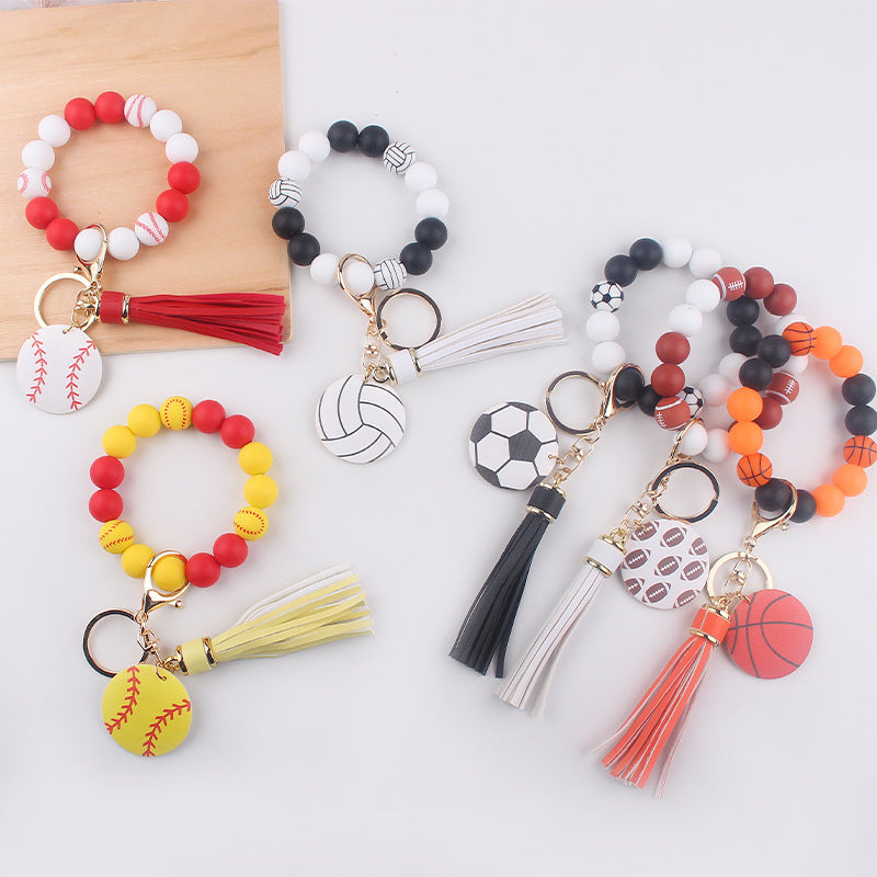 Wholesale  Leather PU Tassel Cartoon Silicone Football Wrist Keychain