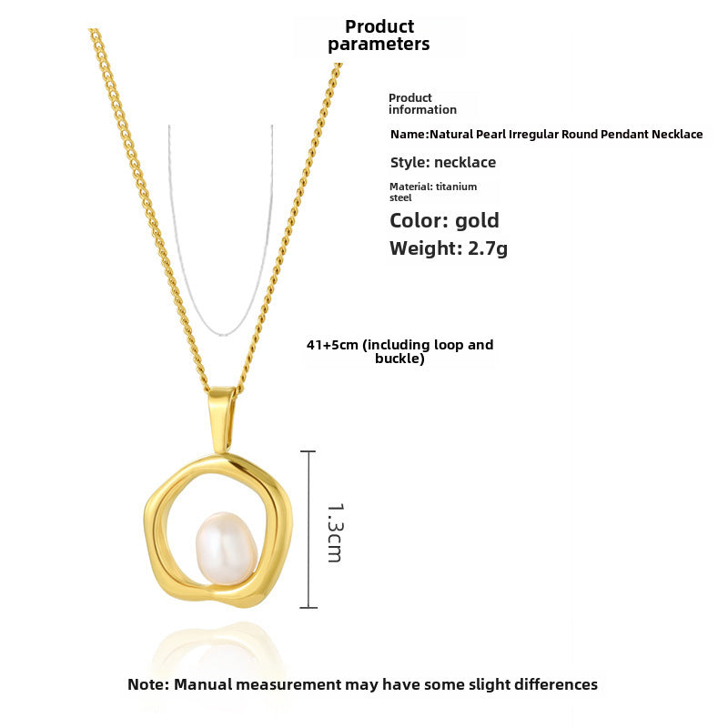 Wholesale Irregular Ring Pearl Pendant Titanium Steel Necklace