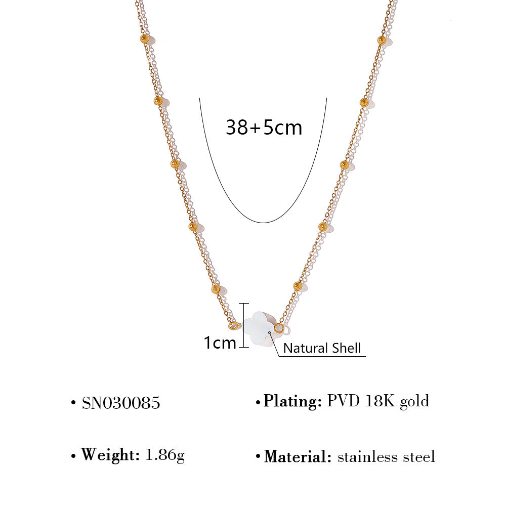 Wholesale Titanium Steel Stacked Bracelet suit Four-leaf Clover Natural Shell Pendant Bracelet suit