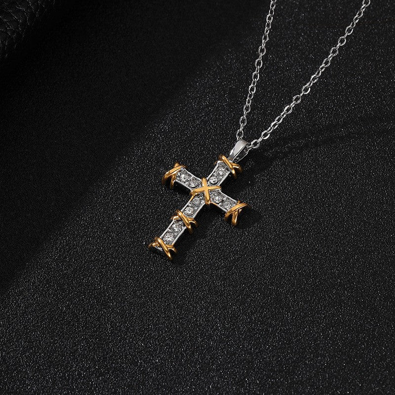 Wholesale Cross Plated Two Tone Cross Diamond Necklace ACC-NE-YunJ006