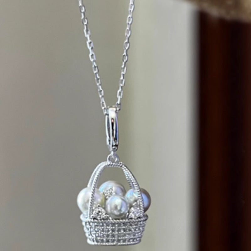 Wholesale  Magic Chain Pearl Small Flower Basket Necklace