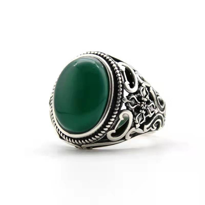 Wholesale  Retro Style Geke Heart Black Onyx Punk Adjustable  Ring