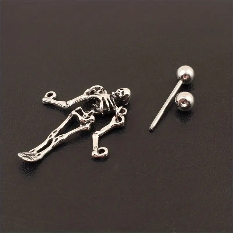 Wholesale Vintage Barbell Skull Human Bone Earrings