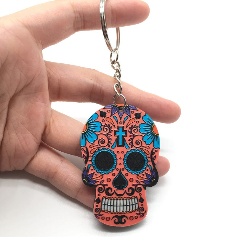 Wholesale Halloween Colorful Embossed Acrylic Skull Keychains ACC-KC-Yiyan003