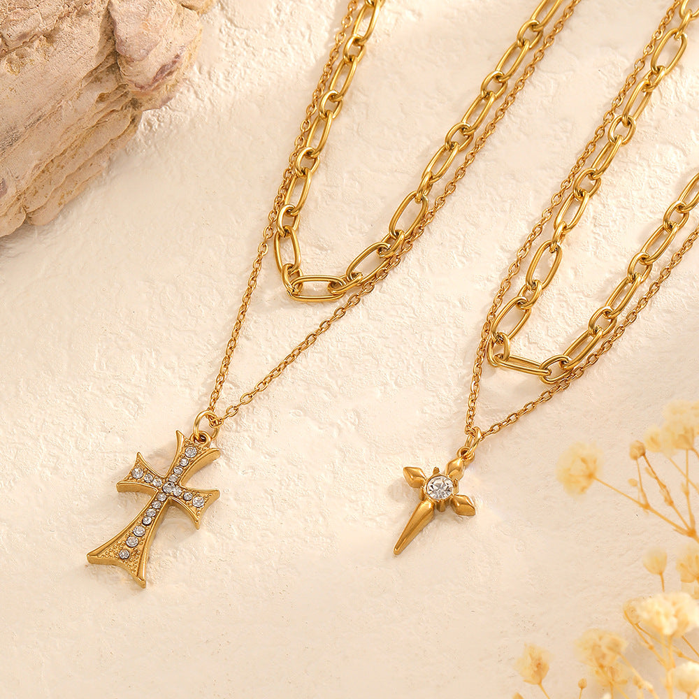 Wholesale Stainless steel cross multi-layered pendant necklace