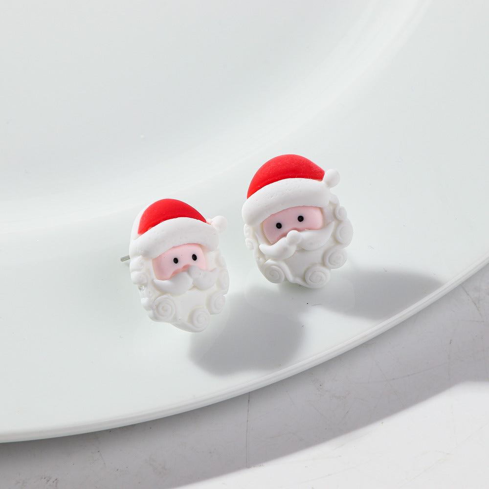 Wholesale Plastic Resin Cartoon Bear Christmas Tree Earrings Sweet Girl Fashion Accessory