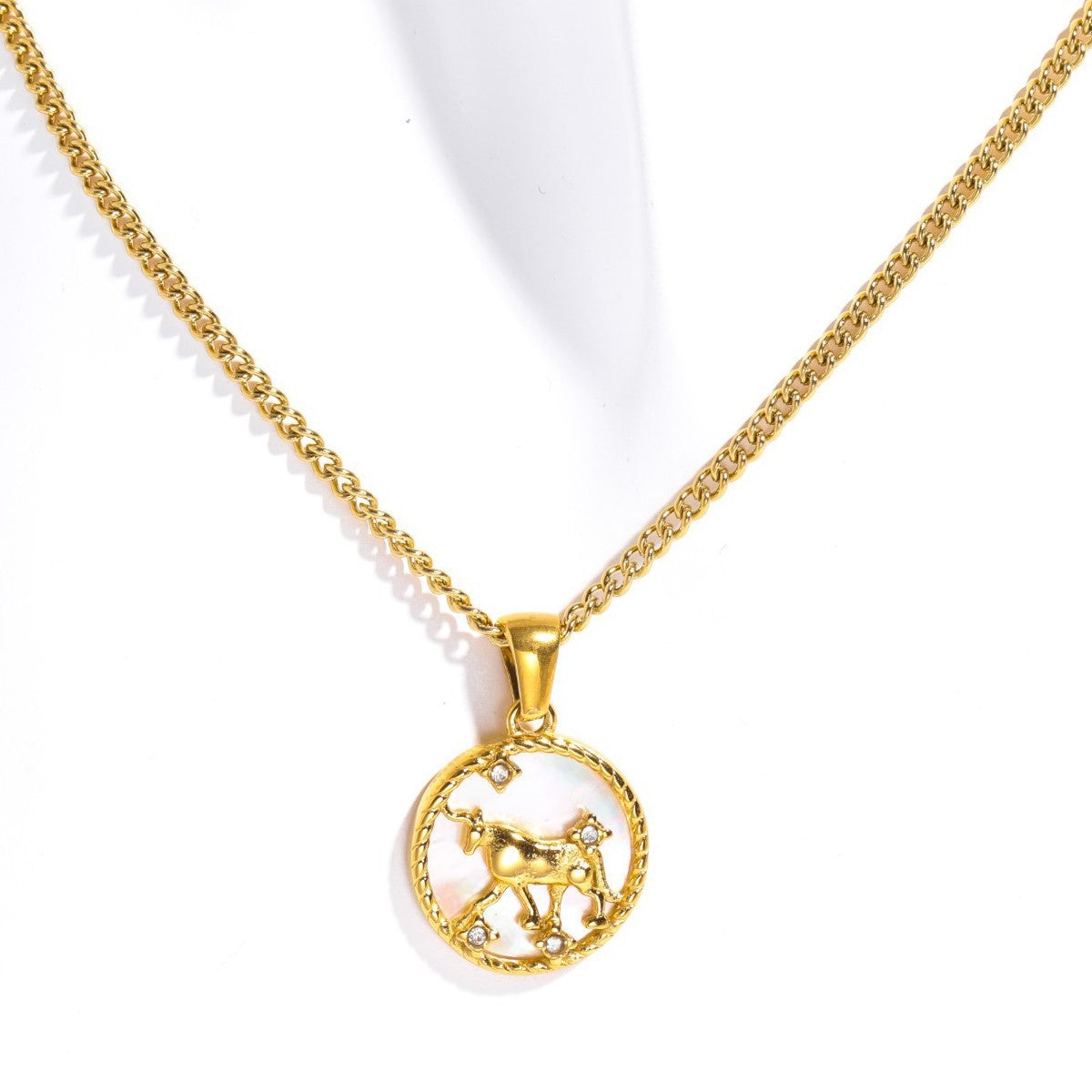 Wholesale 12 Zodiac Signs Shell 12 Zodiac Signs Coin Necklace 18k Gold Stainless Steel Necklace ACC-NE-Jipei014