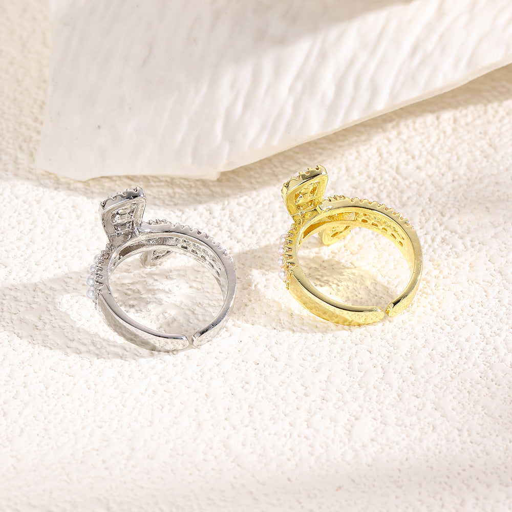 Wholesale Baroque copper-plated gold bow zircon open ring