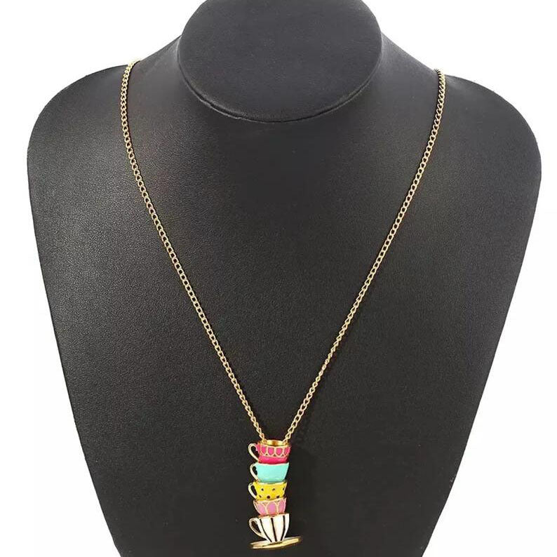 Wholesale titanium steel enamel shaft teacup necklace long sweater chain