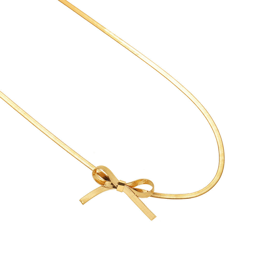 Wholesale Bow Necklace Plated with 18K Gold Bow Necklaces Stainless Steel Necklace ACC-NE-Jipei001