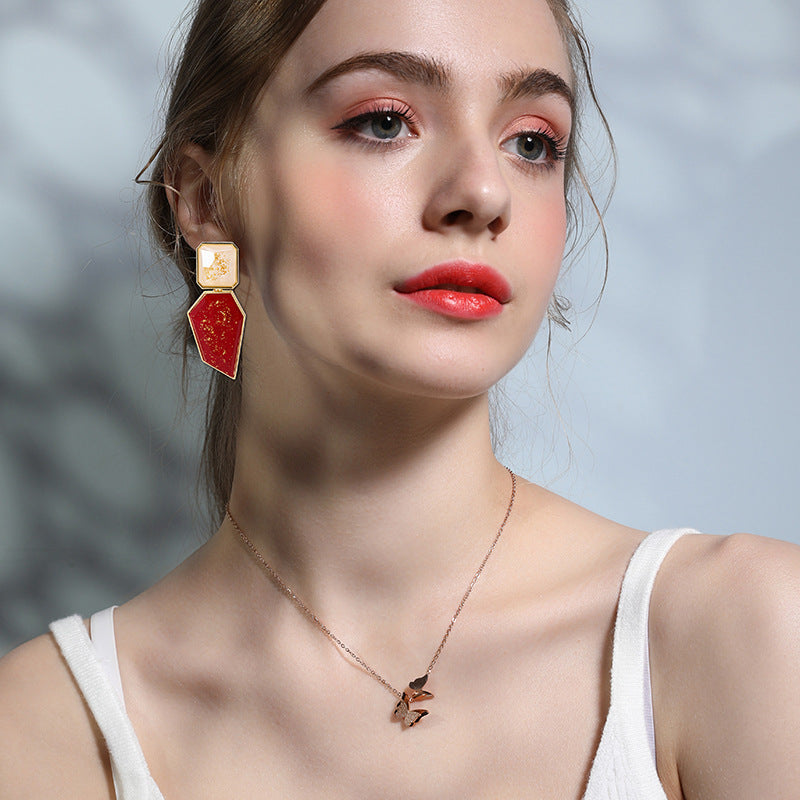 Wholesale Geometric Retro Resin Earrings Red French Style Jewelry Accessory Gift For Party Boutique