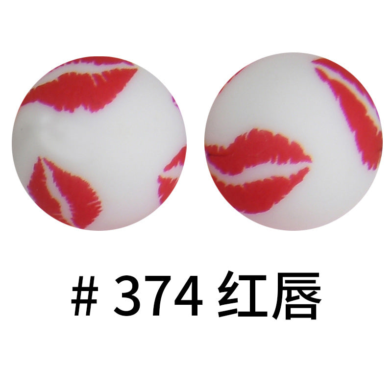 Wholesale 50pcs Western Style Leopard Skull Color Aztec Printed Silicone Balls Beads ACC-BDS-HeSheng003