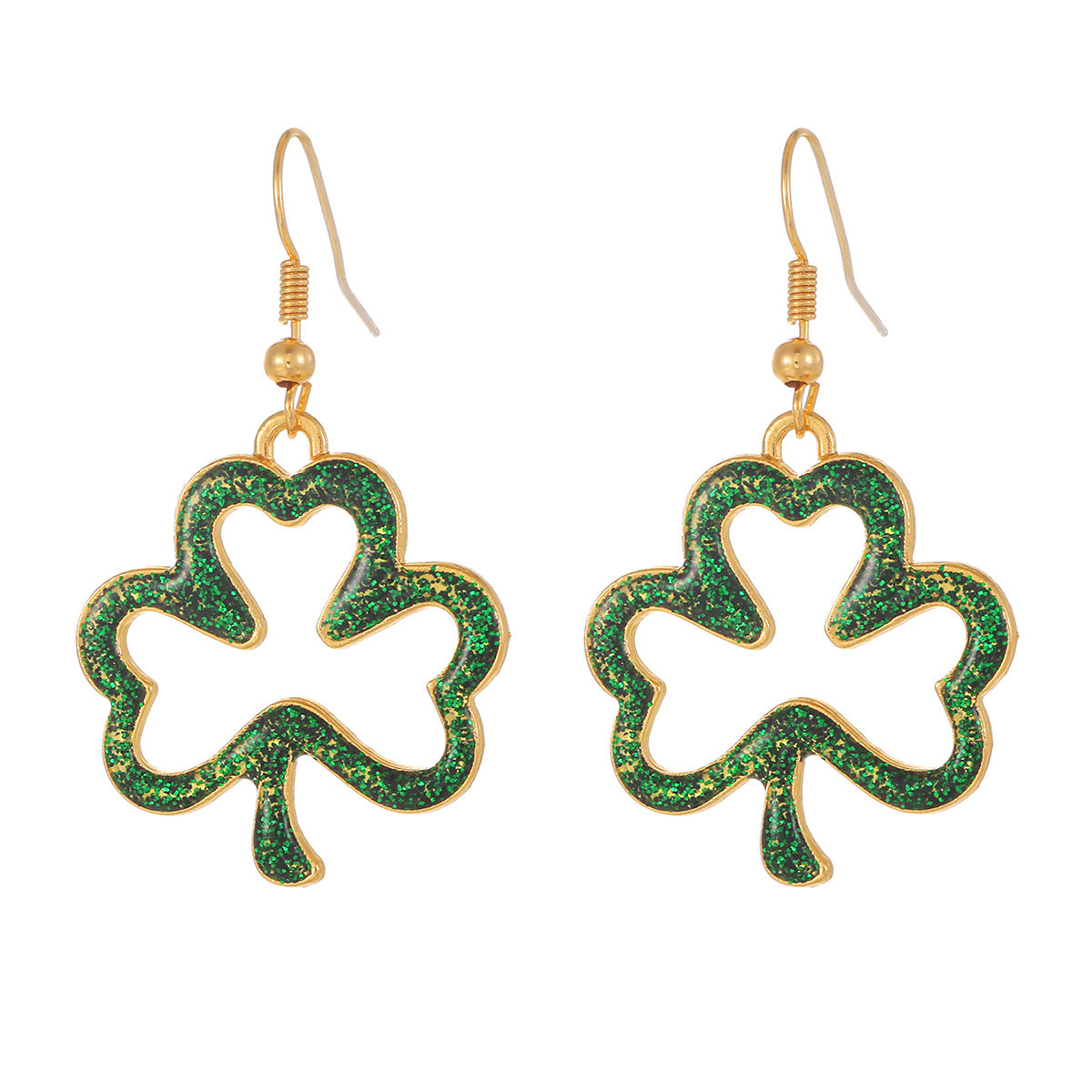 Wholesale St. Patrick's Day Hollow Green Four Leaf Clover Earrings