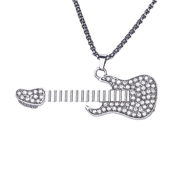 Wholesale Hip Hop Guitar Pendant Necklace with Diamond Finish - Trendy Fashion Accessory for Boutique Resale