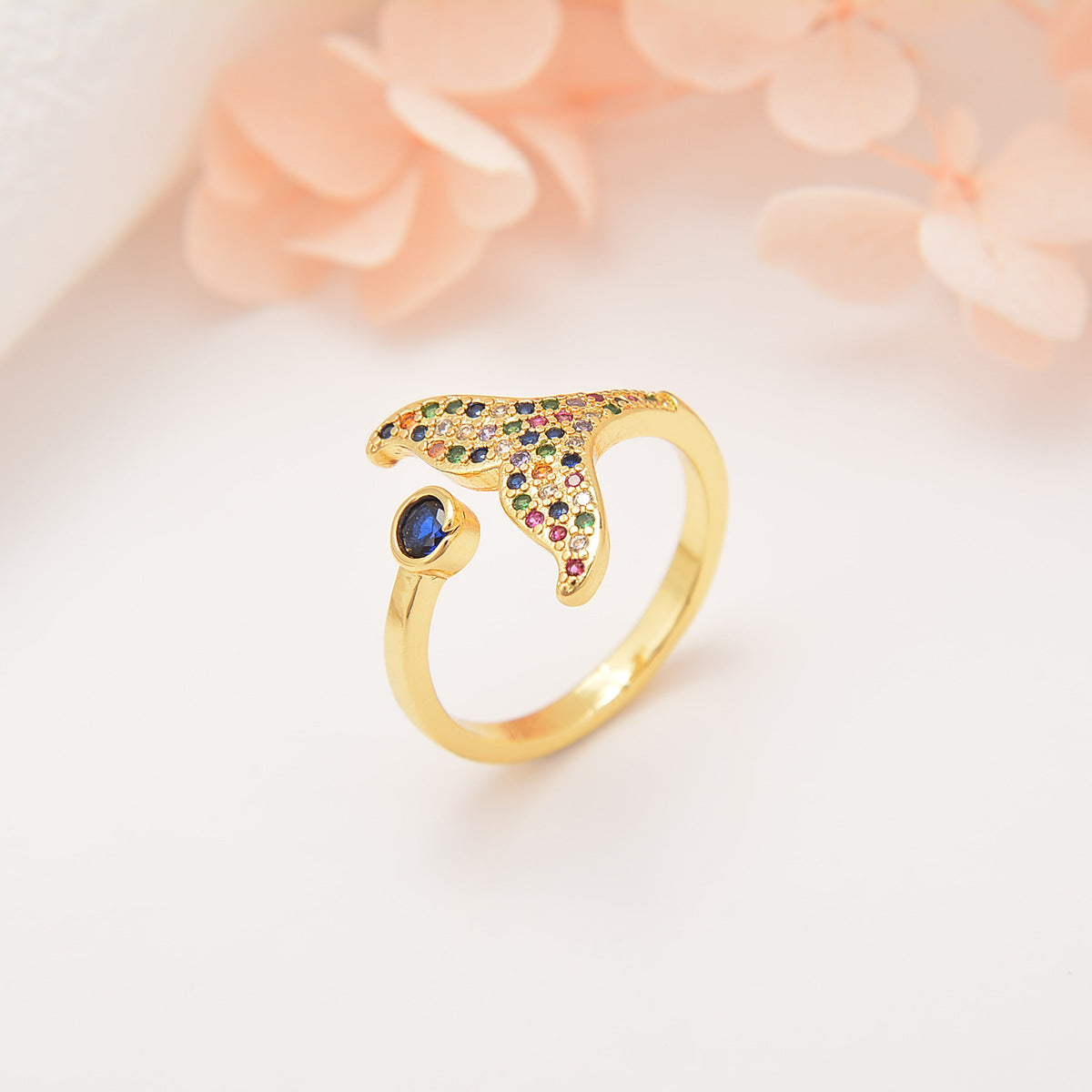 Wholesale Zircon Star Moon Colorful Fishtail Adjustable Ring