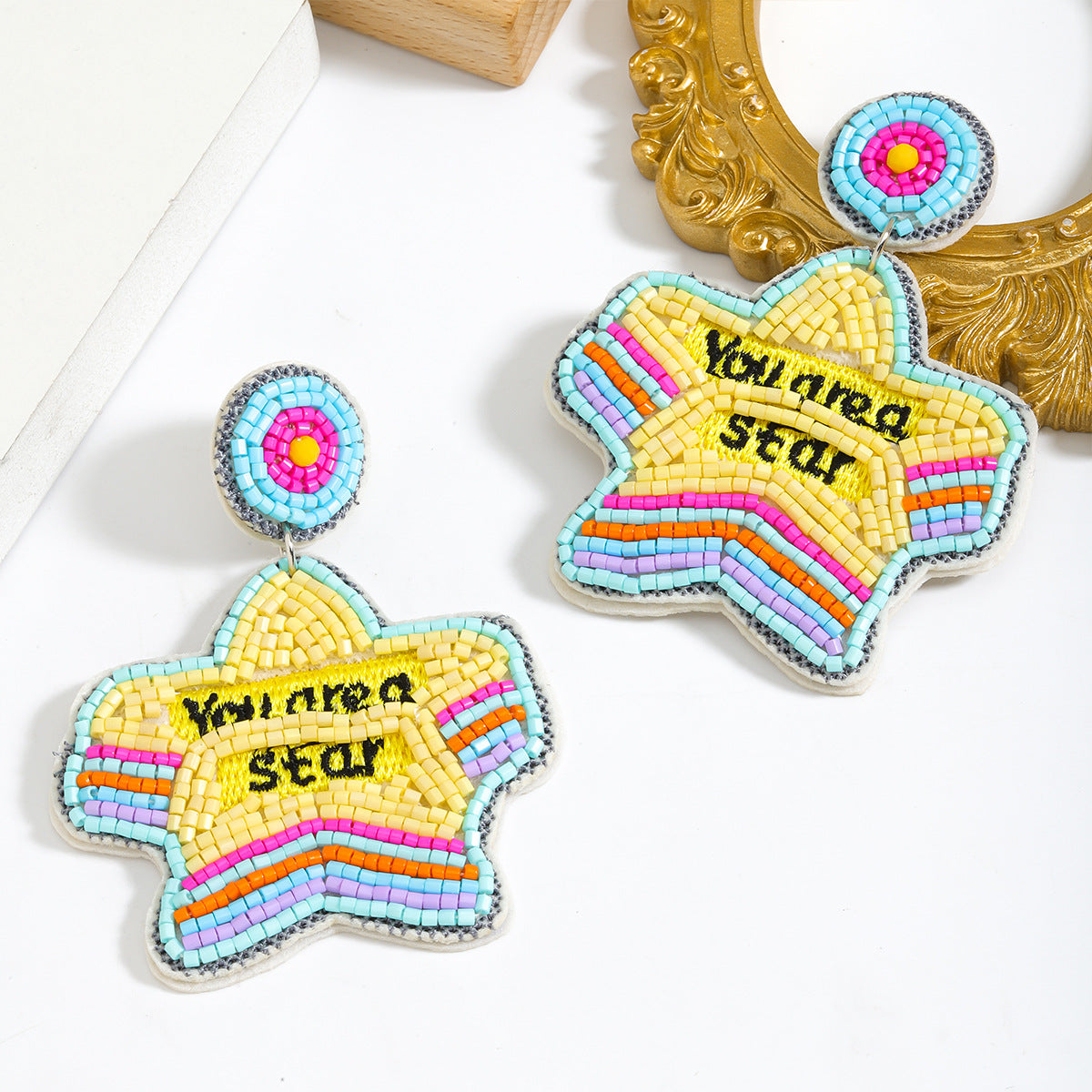 Wholesale Resin Rice Bead Teacher Five Pointed Star Earrings ACC-ES-JiaQi017