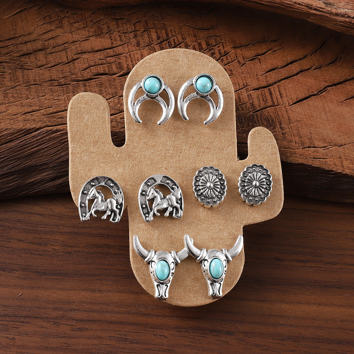 Wholesale Flower horseshoe cactus heart cowboy boots stud earrings set