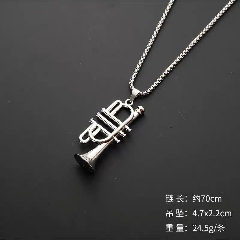 Wholesale Alloy Electroplated Saxophone Pendant Necklace Retro Hip Hop Music Style Fashion Jewelry for Men Women Boutique Resale Gift