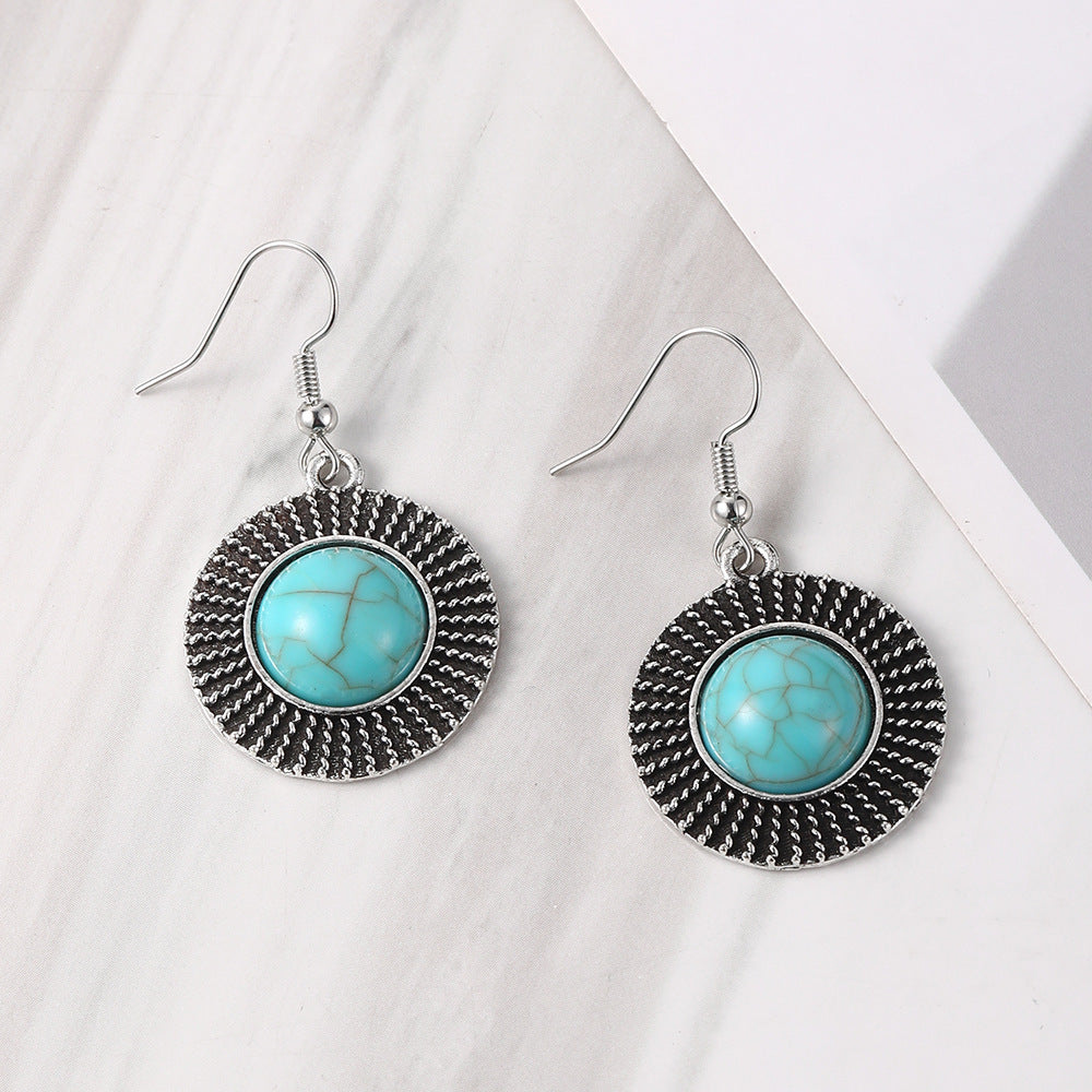 Wholesale  turquoise round earrings ear hook jewelry