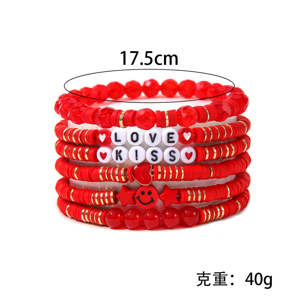 Wholesale Red Soft Clay Valentine's Day Bracelet Set