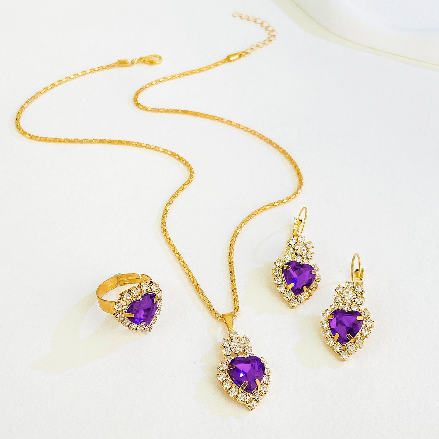 Wholesale Colorful rhinestone necklace earrings and ring set