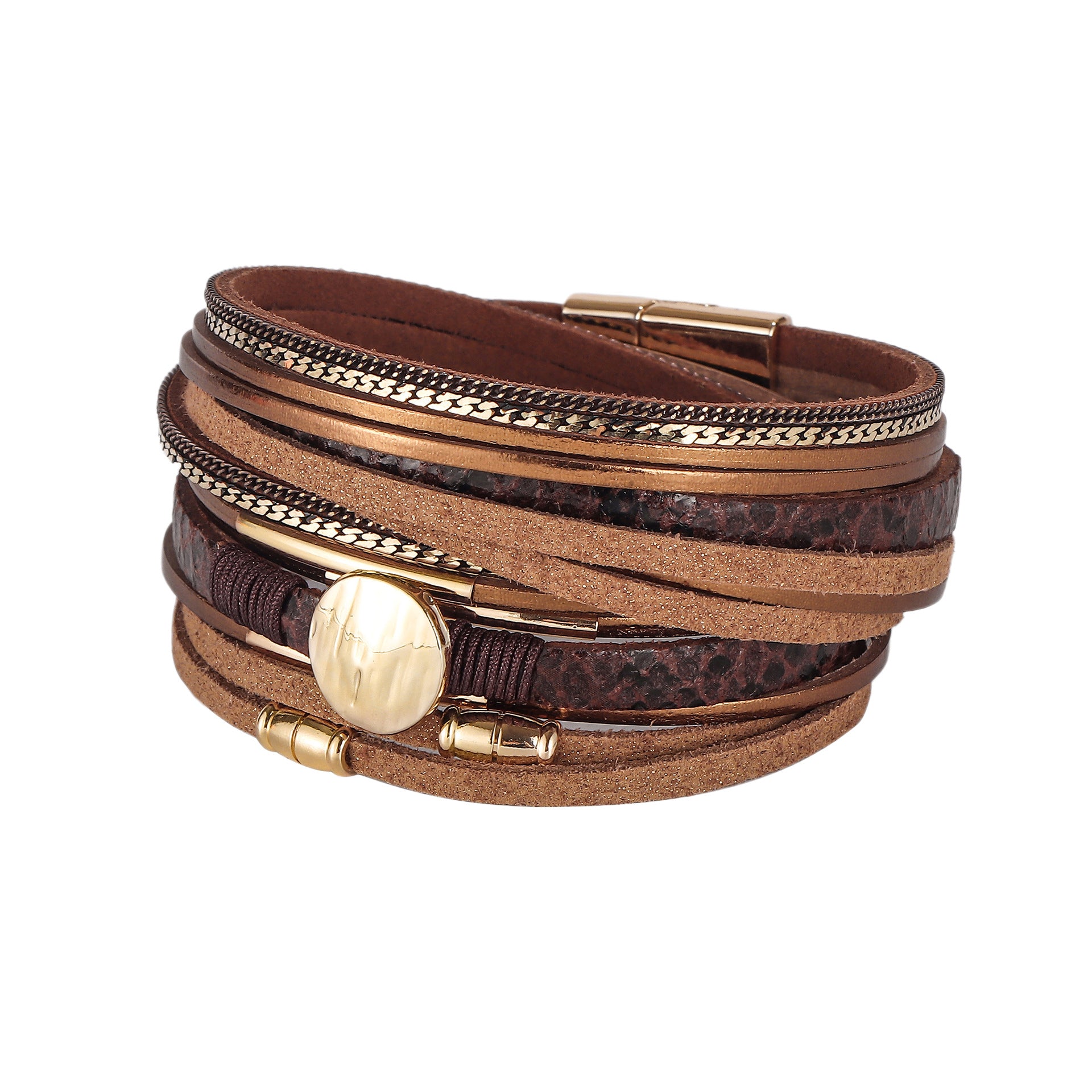 Wholesale Vintage Snakeskin Multi Layer Leather Bracelet Magnetic Clasp Women S Fashion Jewelry Accessory