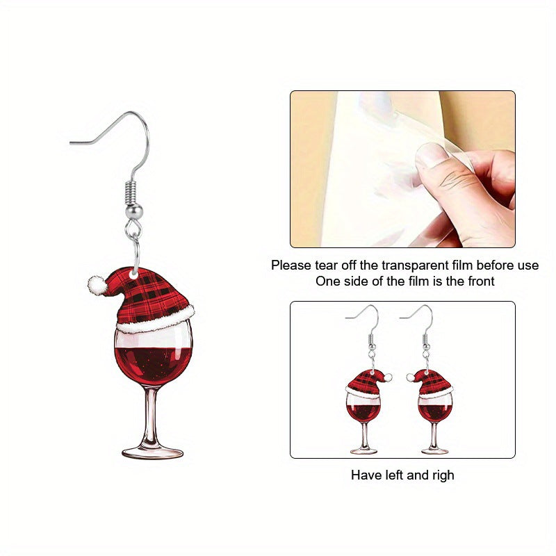 Wholesale Santa Claus hat with wine glass acrylic flat earrings
