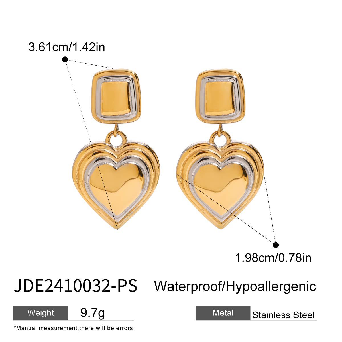Wholesale  18k gold stainless steel gold and silver color matching love earrings