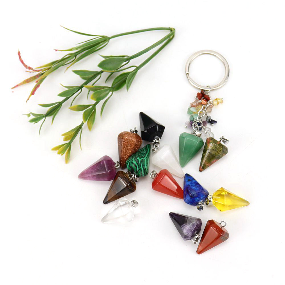 Wholesale Natural Colorful Gravel Hexagonal Prism Keychain ACC-KC-HanX003