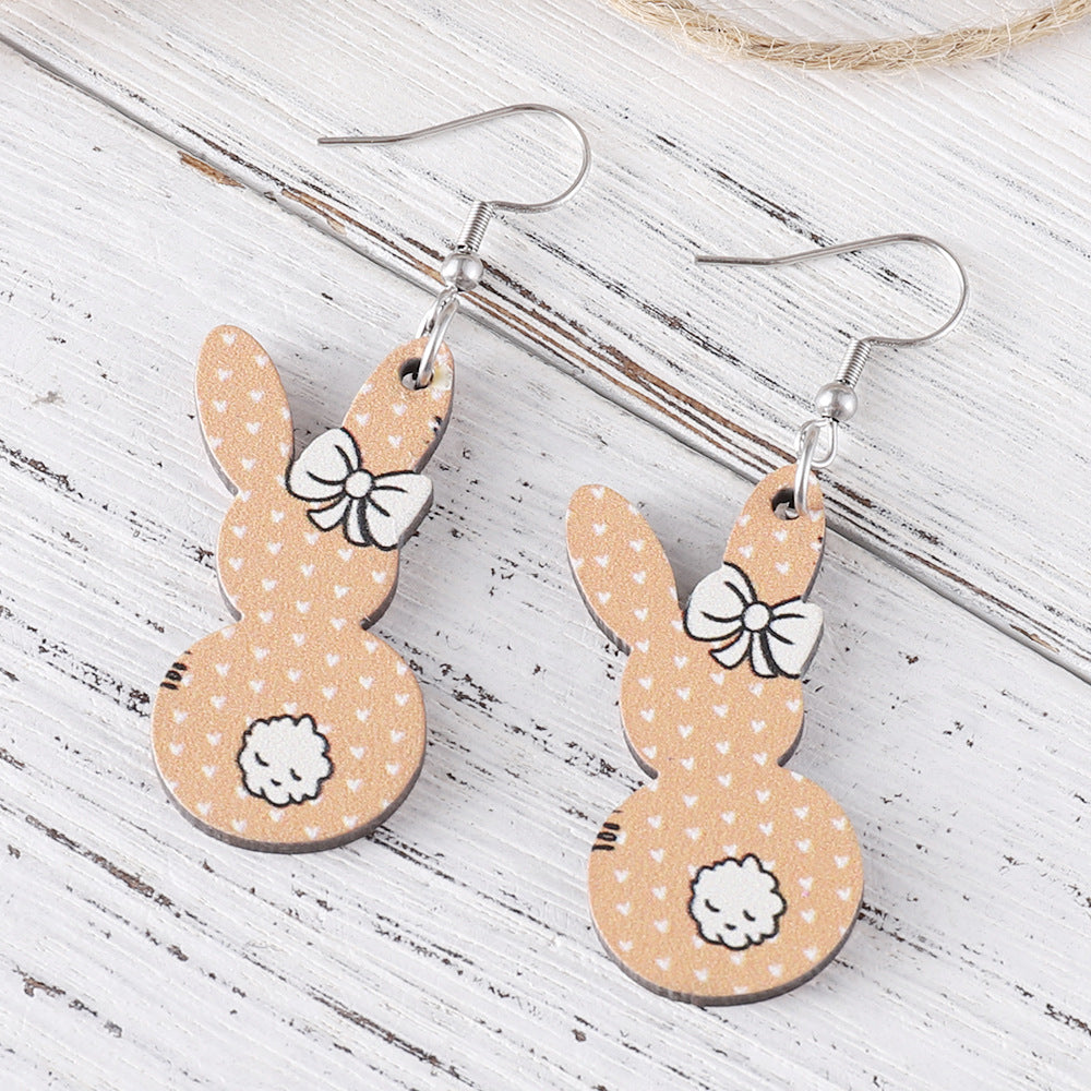 Wholesale  Easter Cute Flower Bow Rainbow Rabbit Pendant Earrings