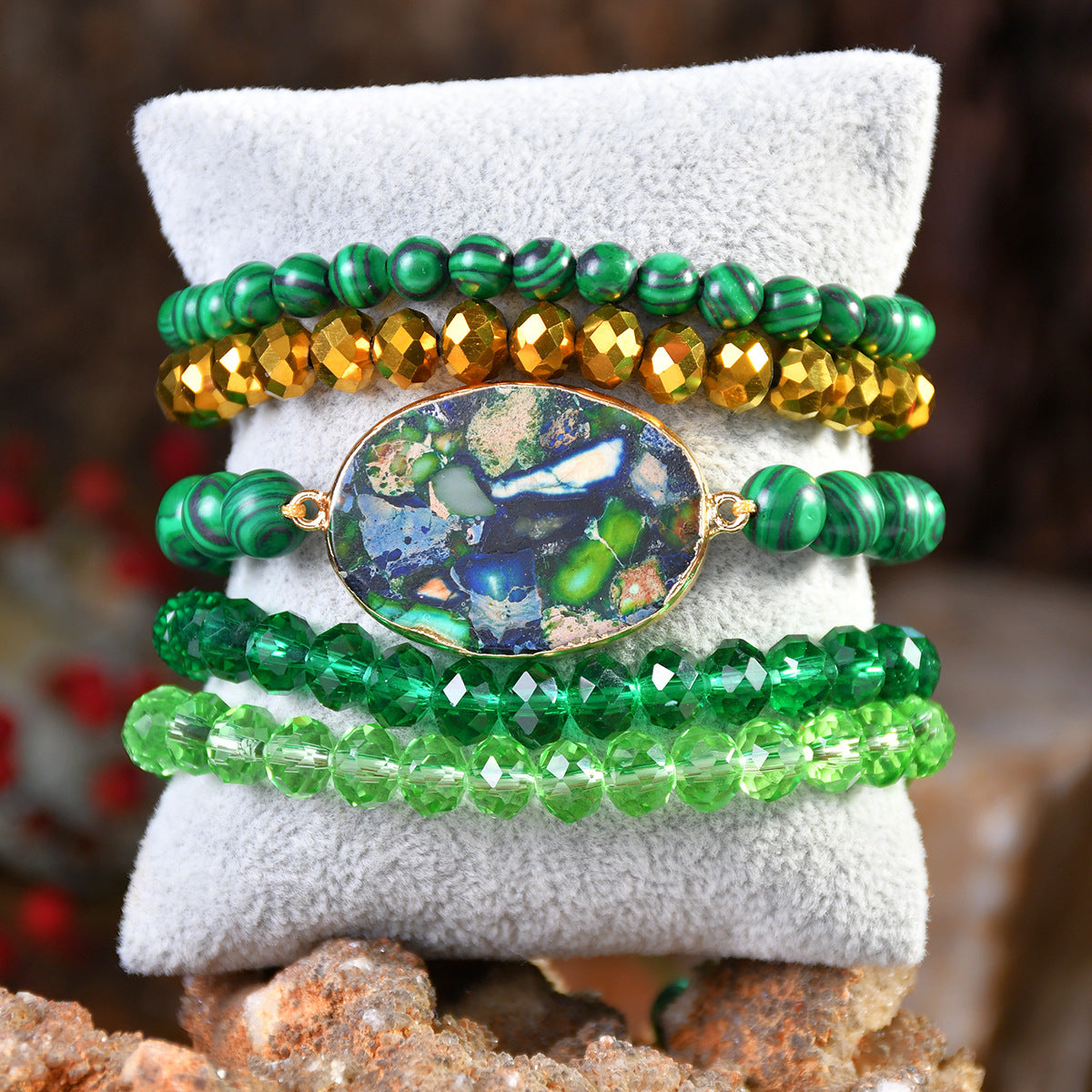 Wholesale Fashion Malachite Beaded Bracelet Handmade Multi-layer Crystal Jewelry for Women Everyday Wear