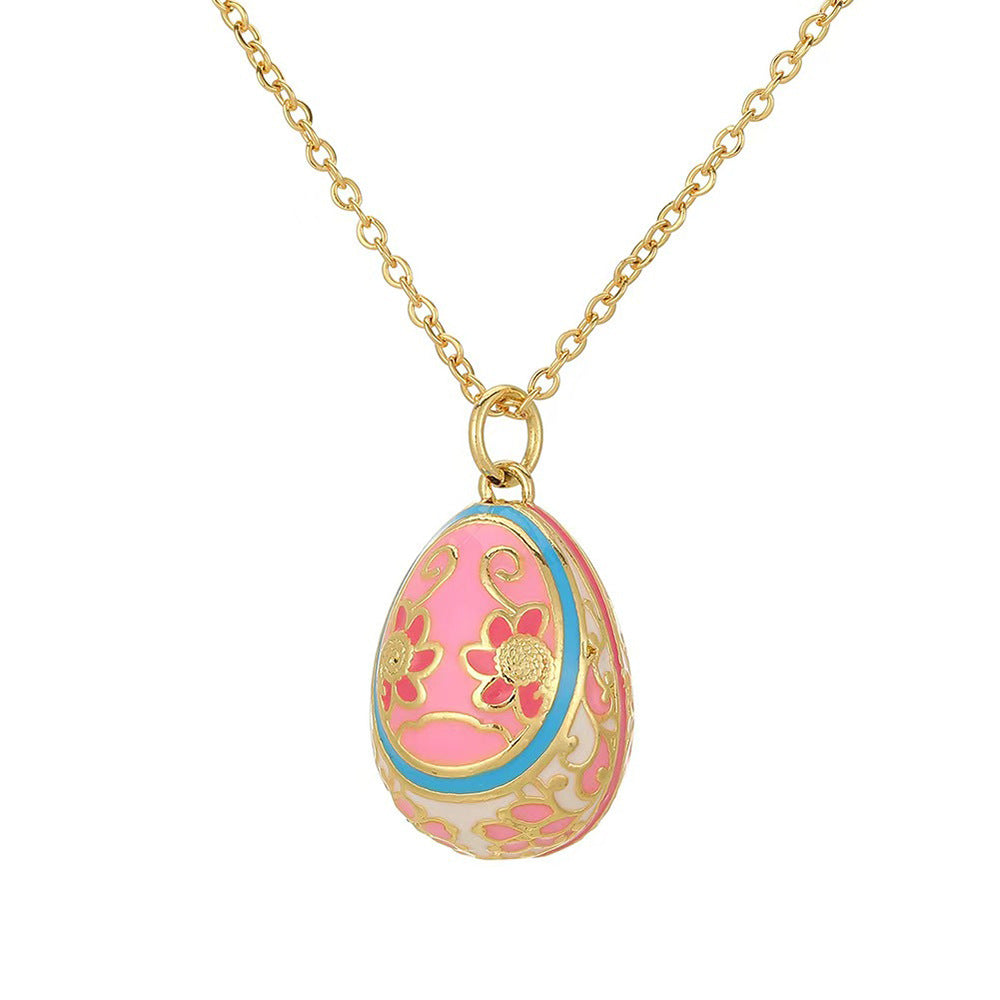 Wholesale 18K Real Gold Copper Zircon Easter Egg Necklace