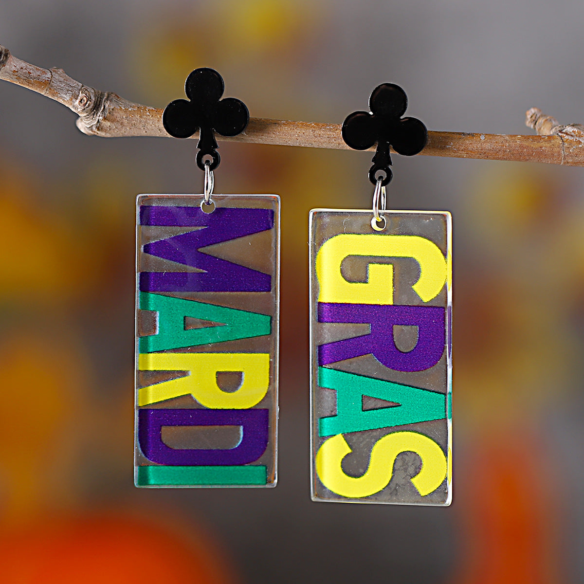 Wholesale Mardi Gras Yellow Green Purple Clown Hat Tassel Earrings