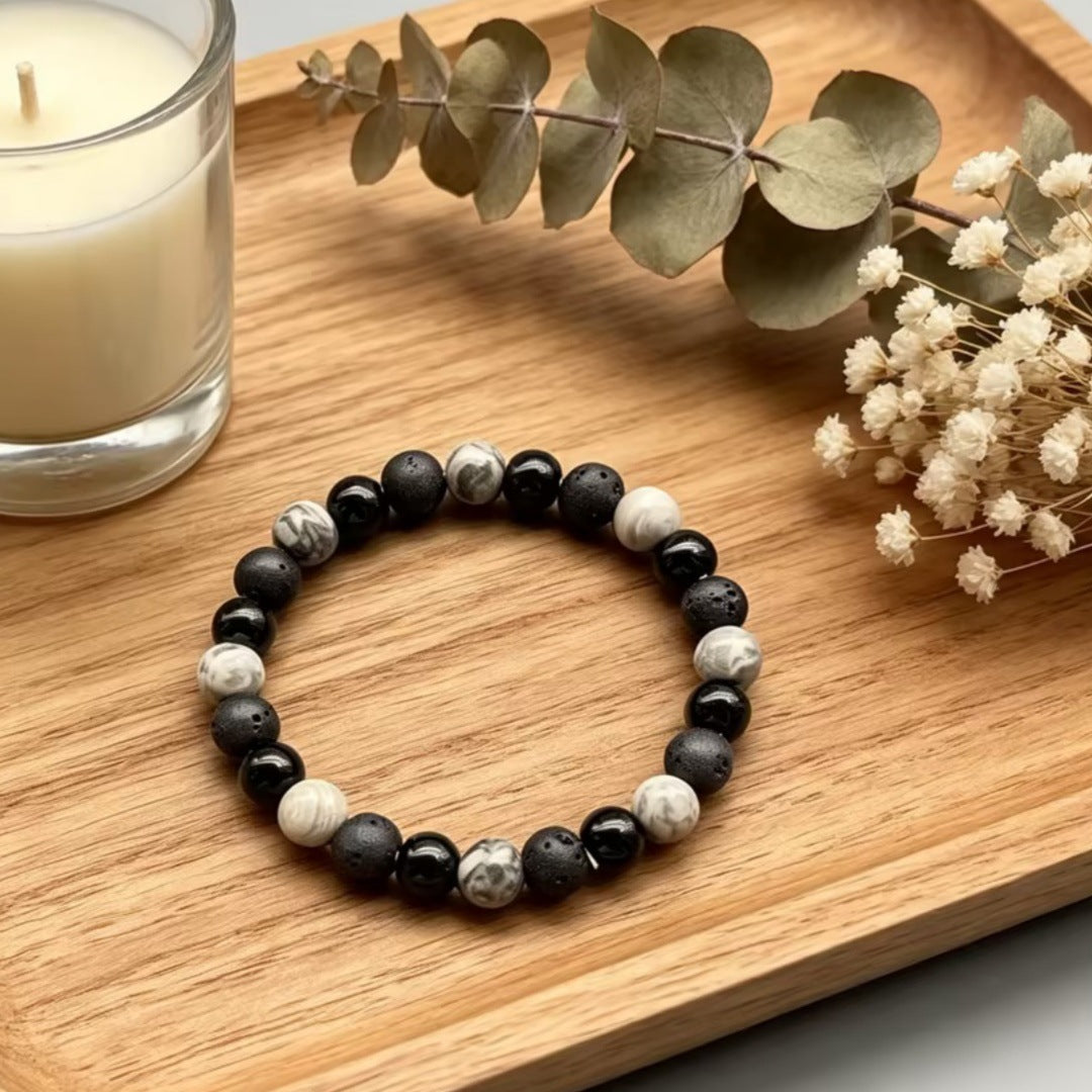 Wholesale Geometric Black Natural Stone Bracelet Unisex Crystal Volcanic Rock Beaded Jewelry Accessory Gift For Boutique Resale