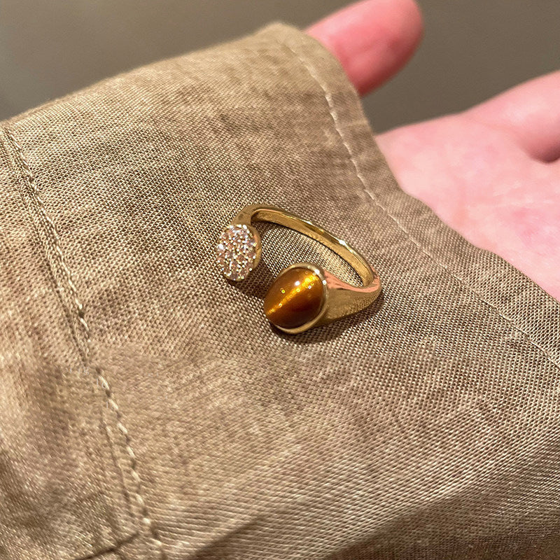 Wholesale Retro Chic Tiger Eye Open Ring Adjustable Copper Jewelry Accessory