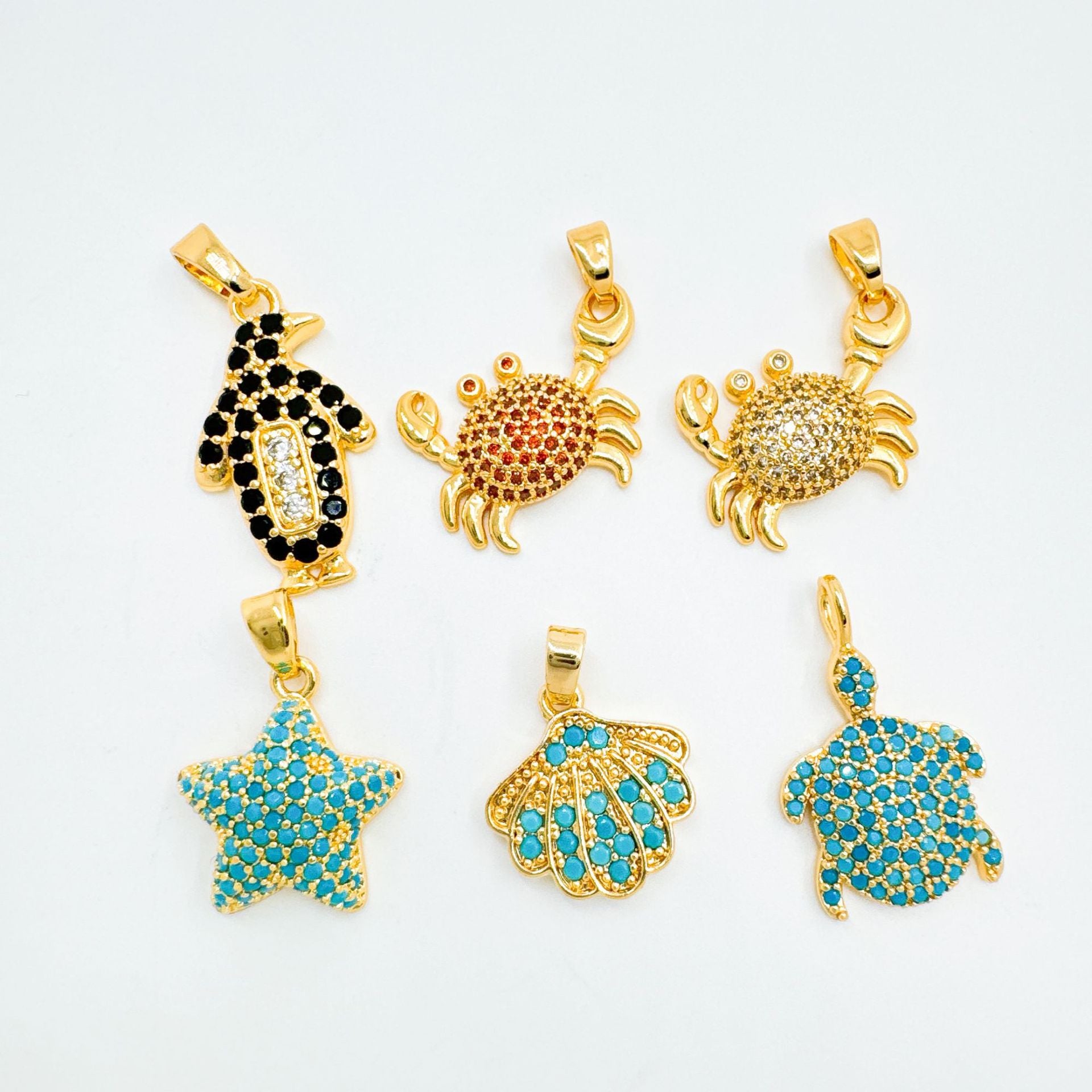Wholesale Ocean Animal Pendant Necklace Penguin Shell Crab Design Gold Plated Copper Zircon Jewelry Accessory