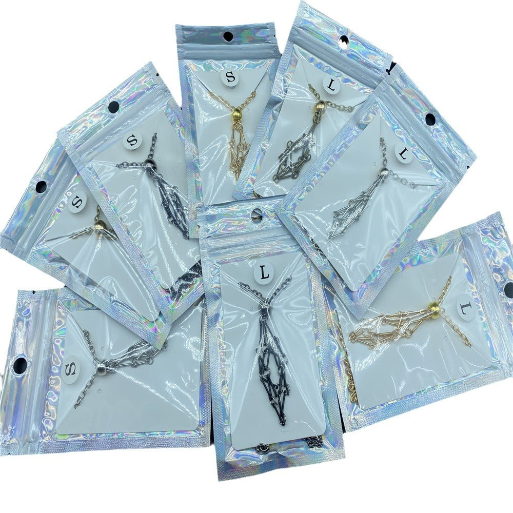 Wholesale Natural Crystal Raw Stone Mesh Frame Stainless Steel Metal Mesh Pocket Necklace ACC-NE-Nius002