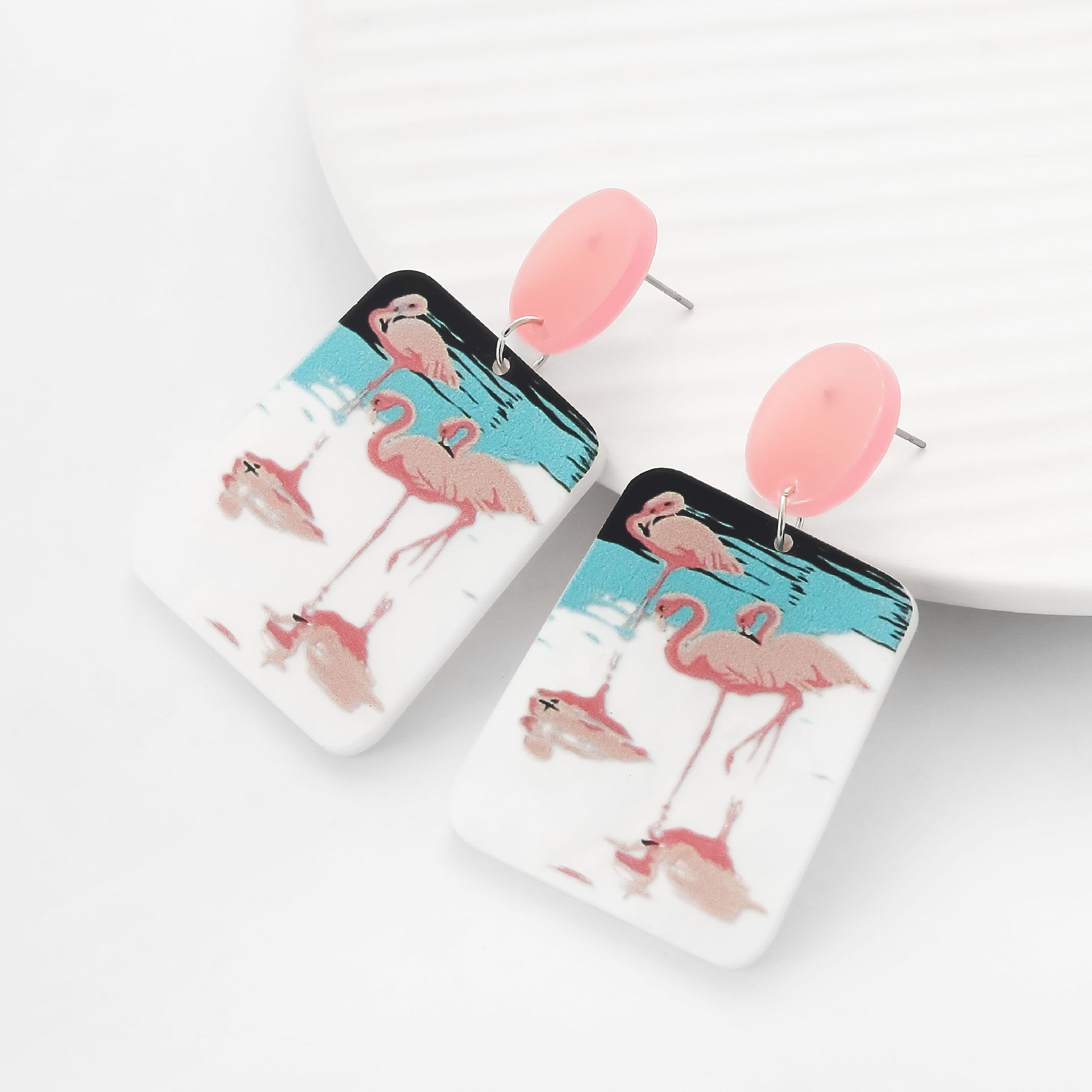 Wholesale  light luxury summer pink square flamingo acrylic  earrings