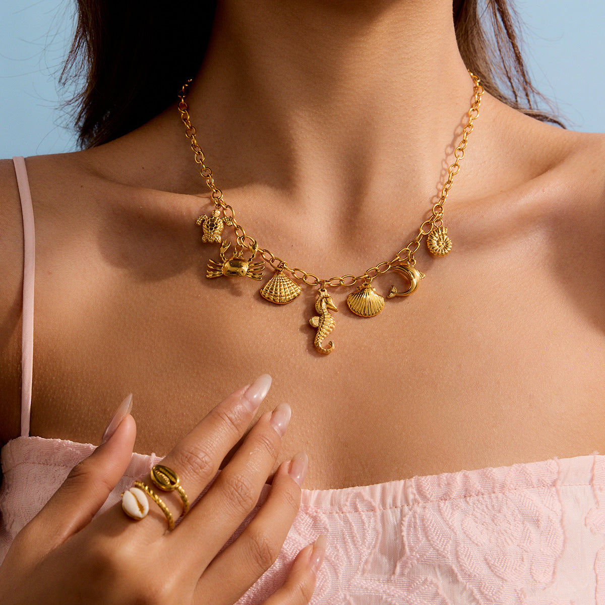 Wholesale  all-match 18K gold stainless steel ocean  shell necklace