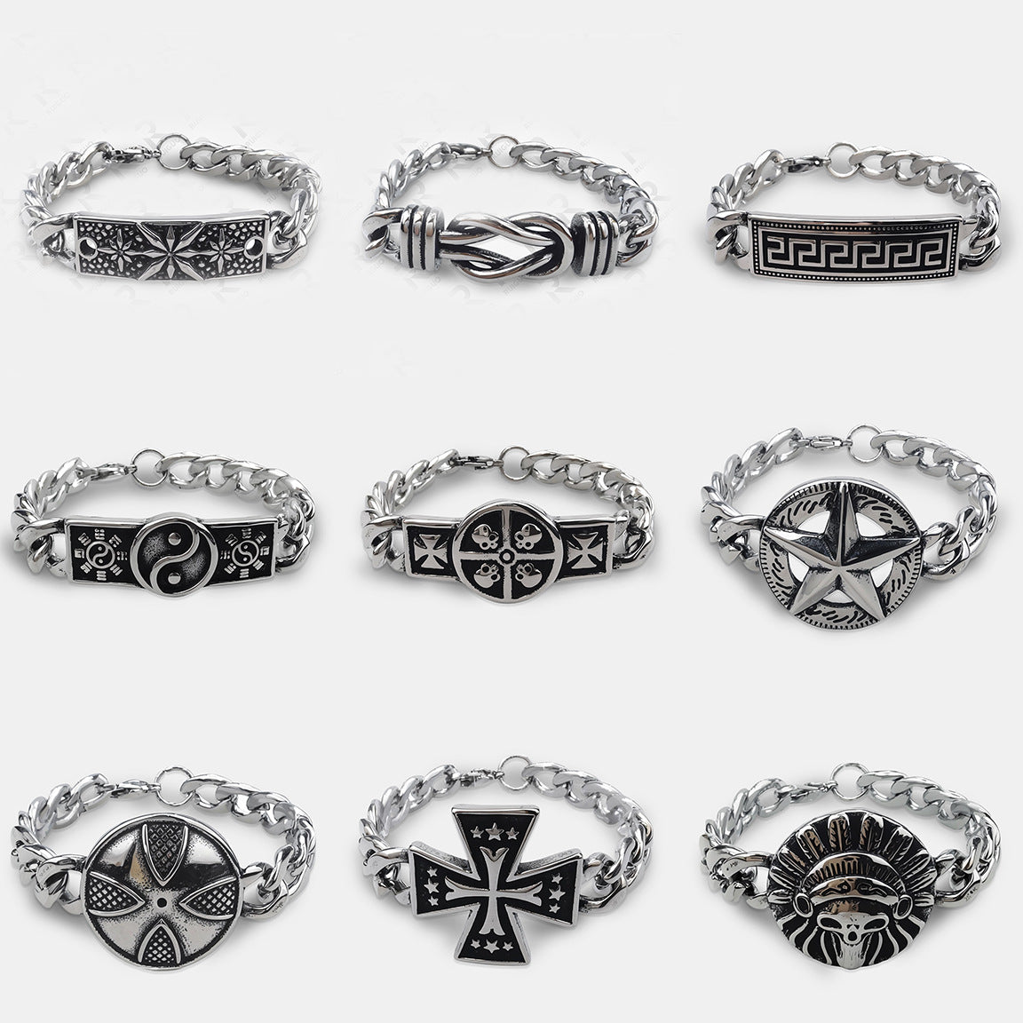 Wholesale Retro Five-pointed Star Flower Stainless Steel Cuban Punk Bracelet ACC-BT-Ruig001