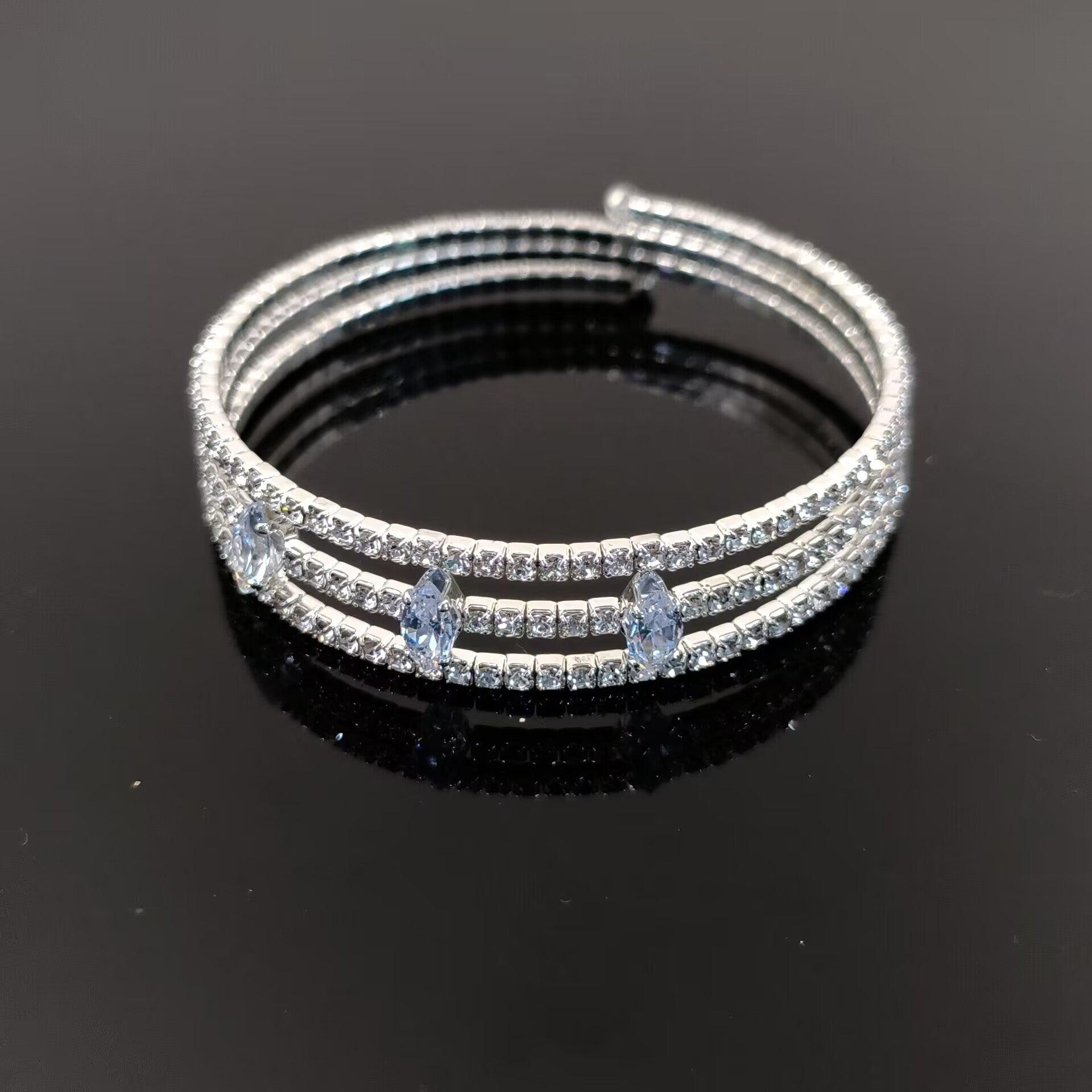 Wholesale Alloy Electroplated Bracelet with Multiple Rows of Ring Opening Rhinestones Layered Bracelet Set ACC-BT-Miaosi002