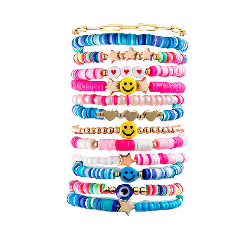 Wholesale Bohemian Retro Ethnic Style Colorful Polymer Clay Heart-shaped Pearl Bracelet ACC-BT-Chens004