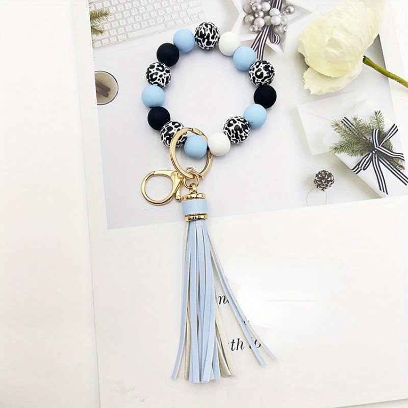 Wholesale Handmade Wooden Bead Keychain Bracelet Celestial Pattern Red Boutique Resale Accessory