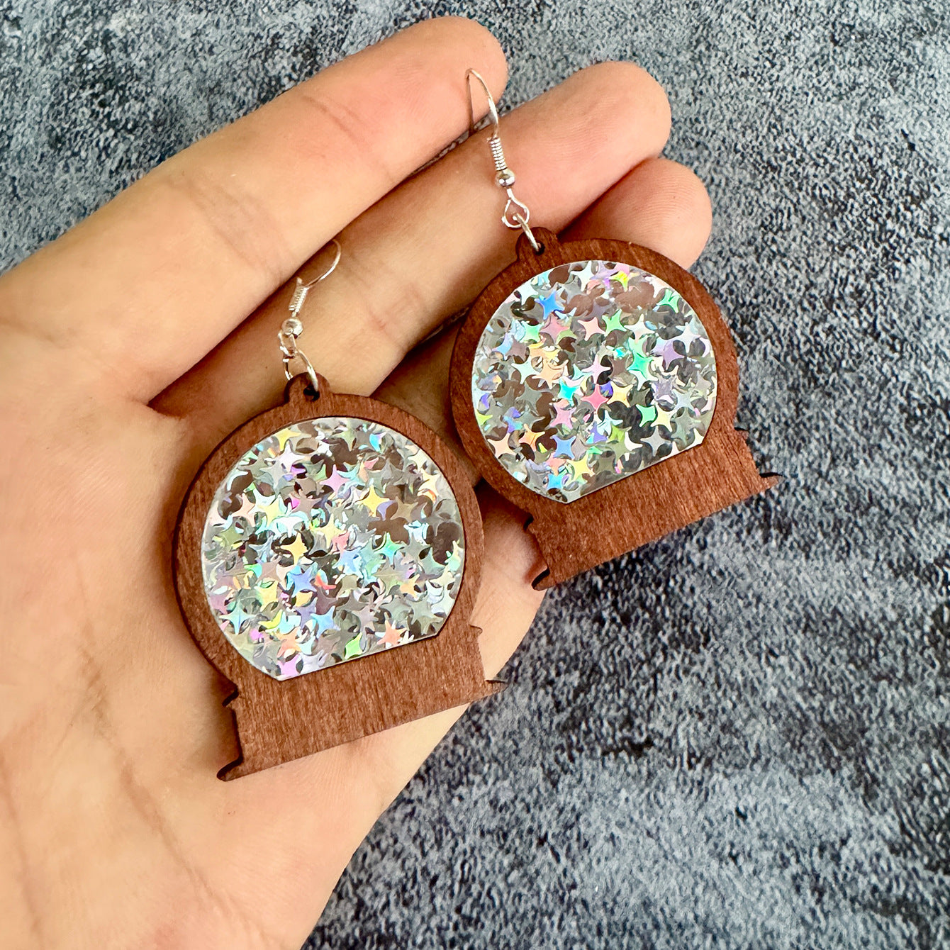 Wholesale  winter Christmas earrings acrylic inlaid wood glass ball  earrings